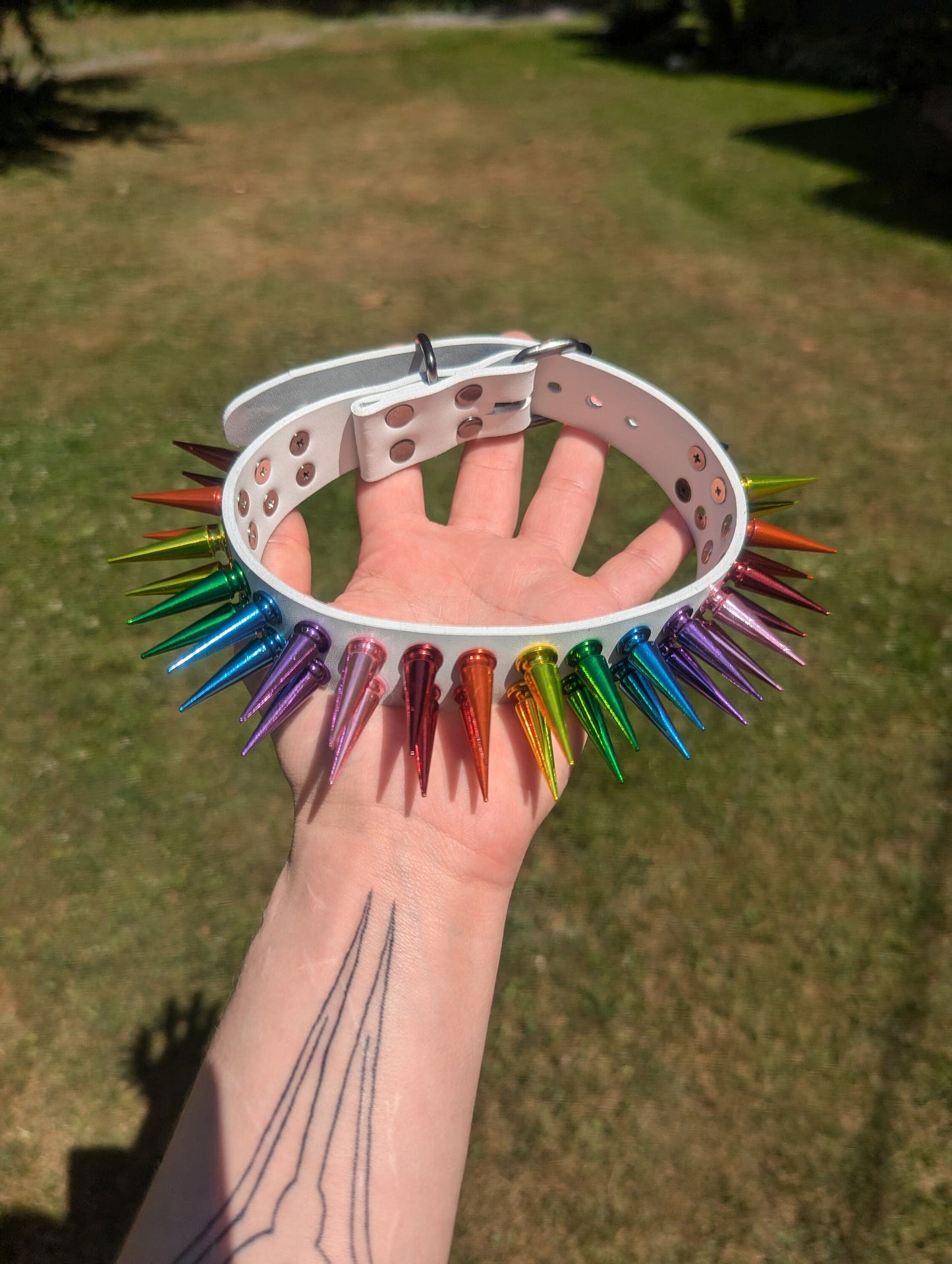 Rainbow Spiked Choker- White