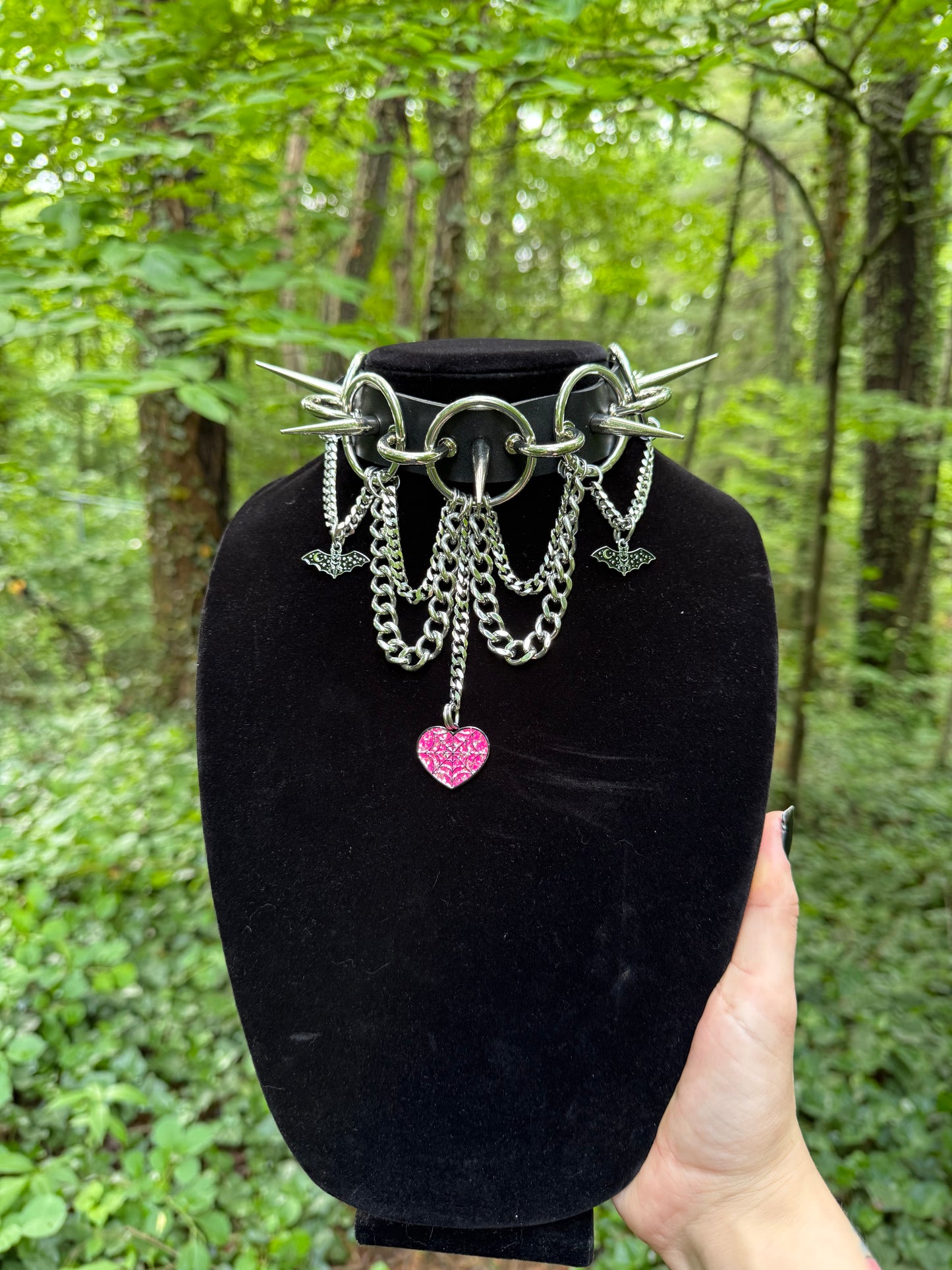 Pink Spiderweb Heart Choker