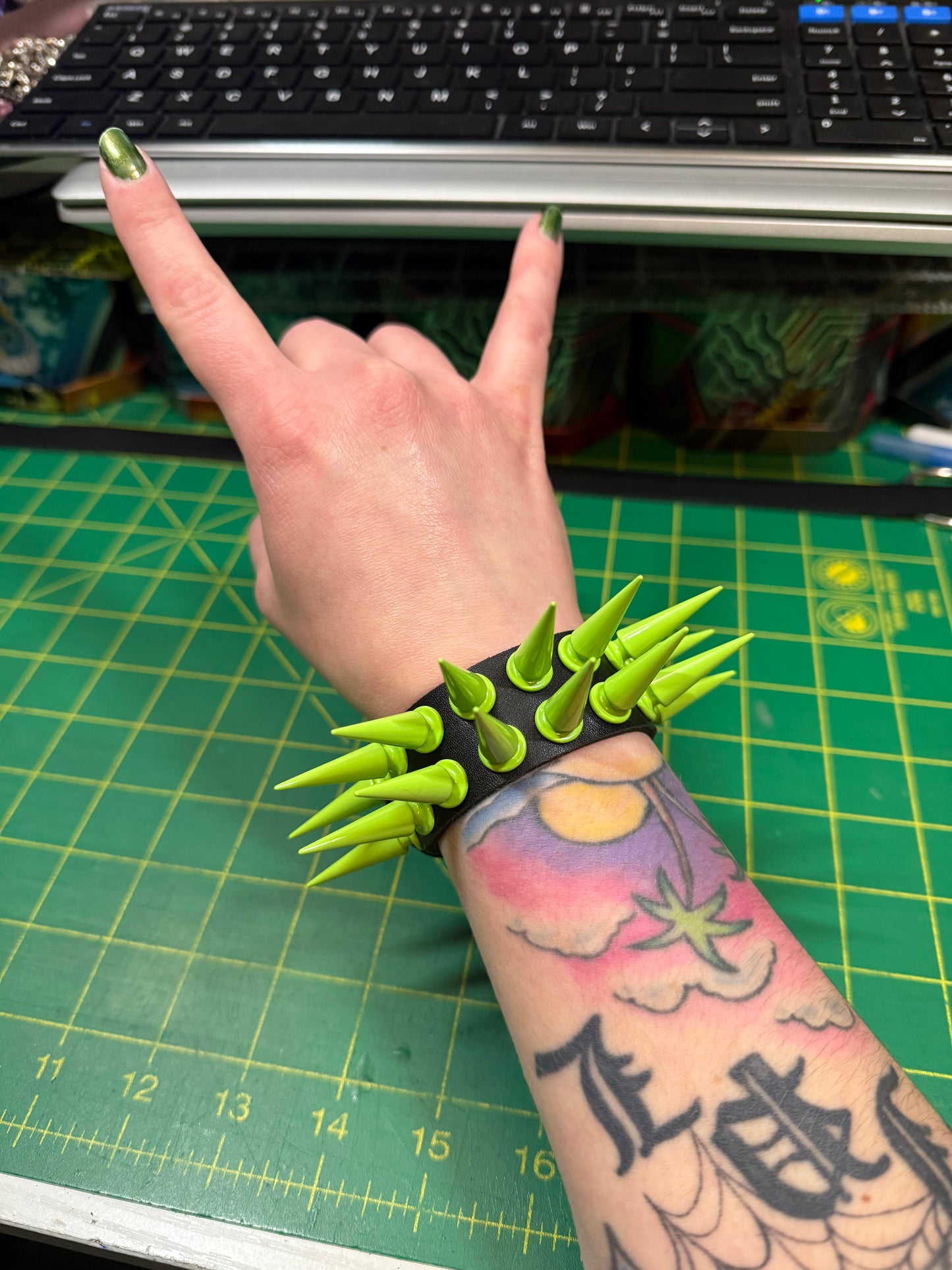 Lime Green Spiked Bracelet