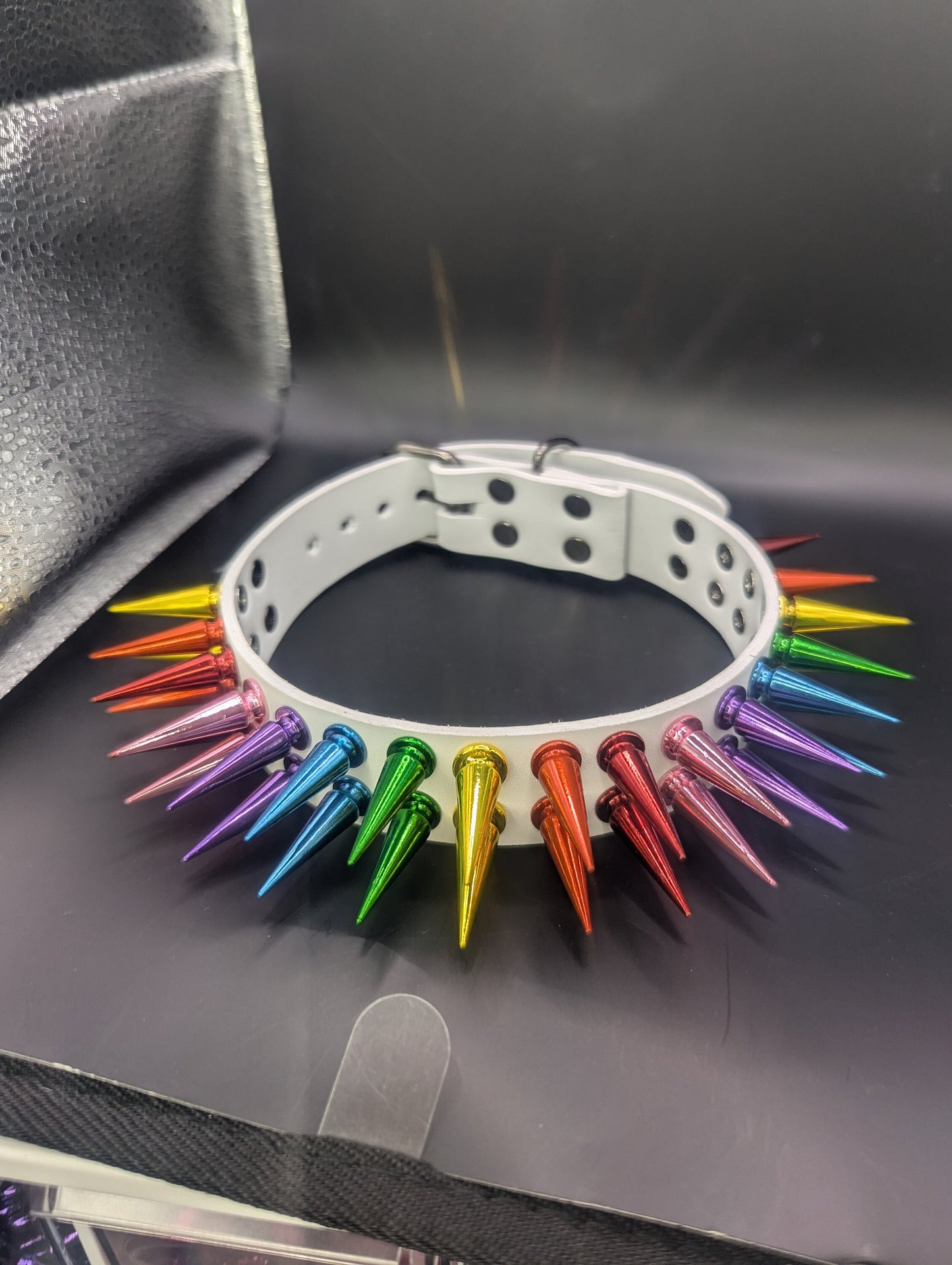 Rainbow Spiked Choker- White