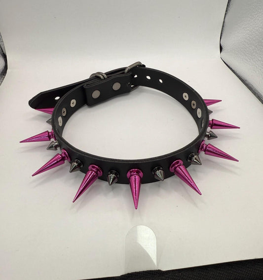 Hot Pink// Black  Spiked Choker