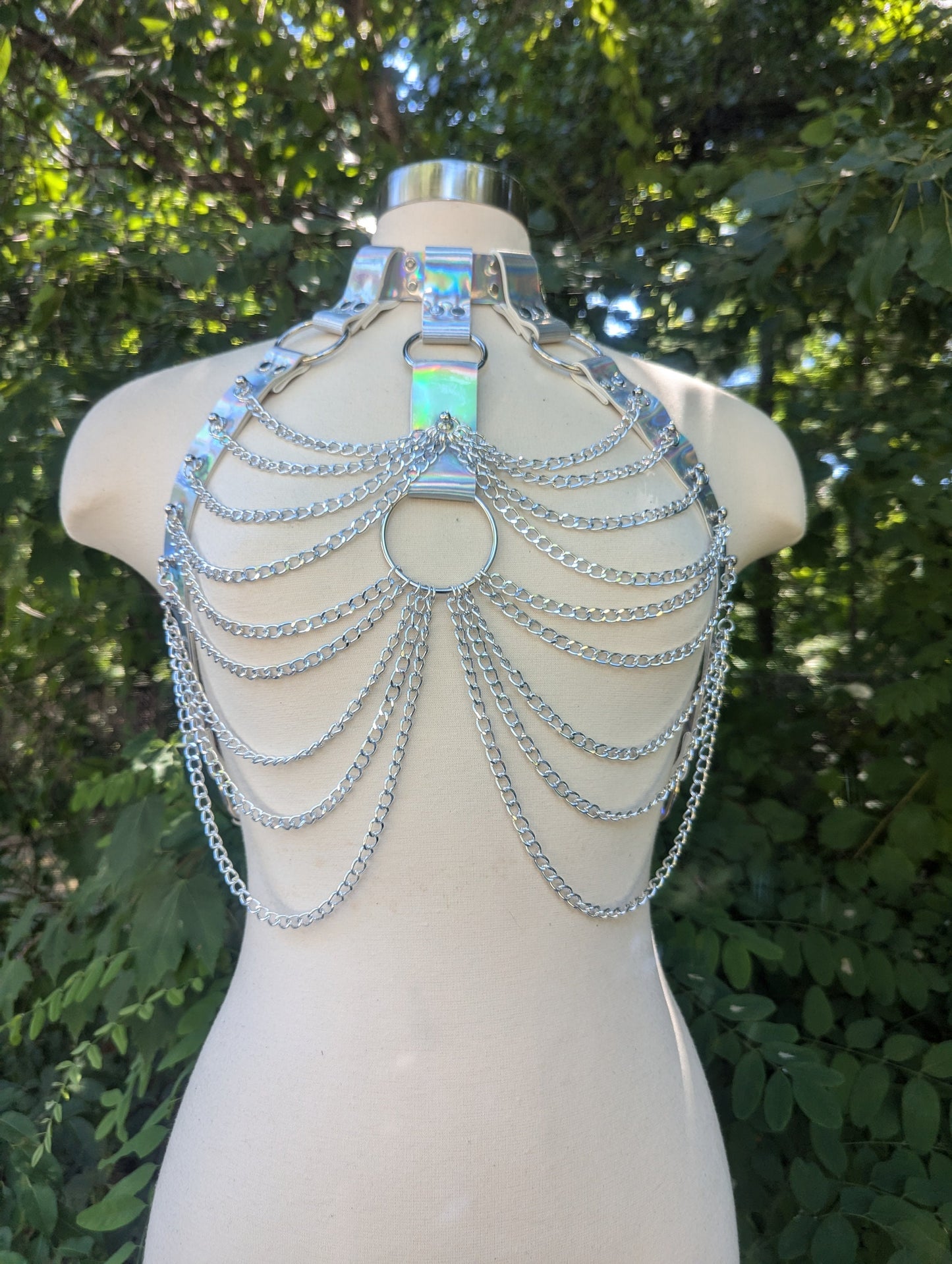 Holographic Silver Chain Bra