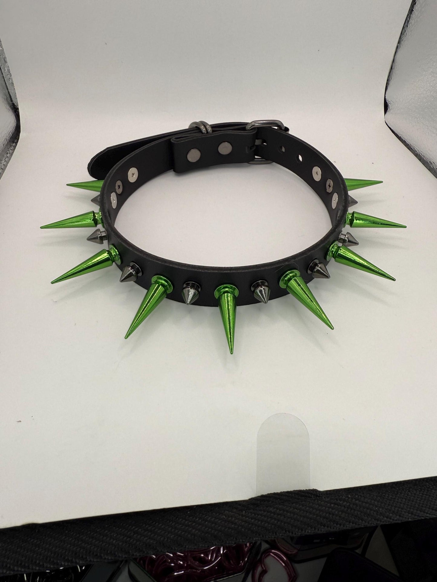 Green// Black Spiked Choker