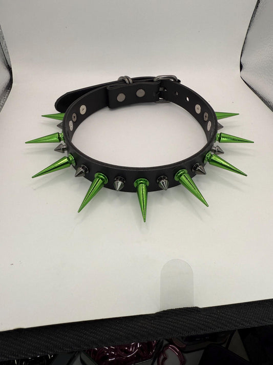 Green// Black Spiked Choker