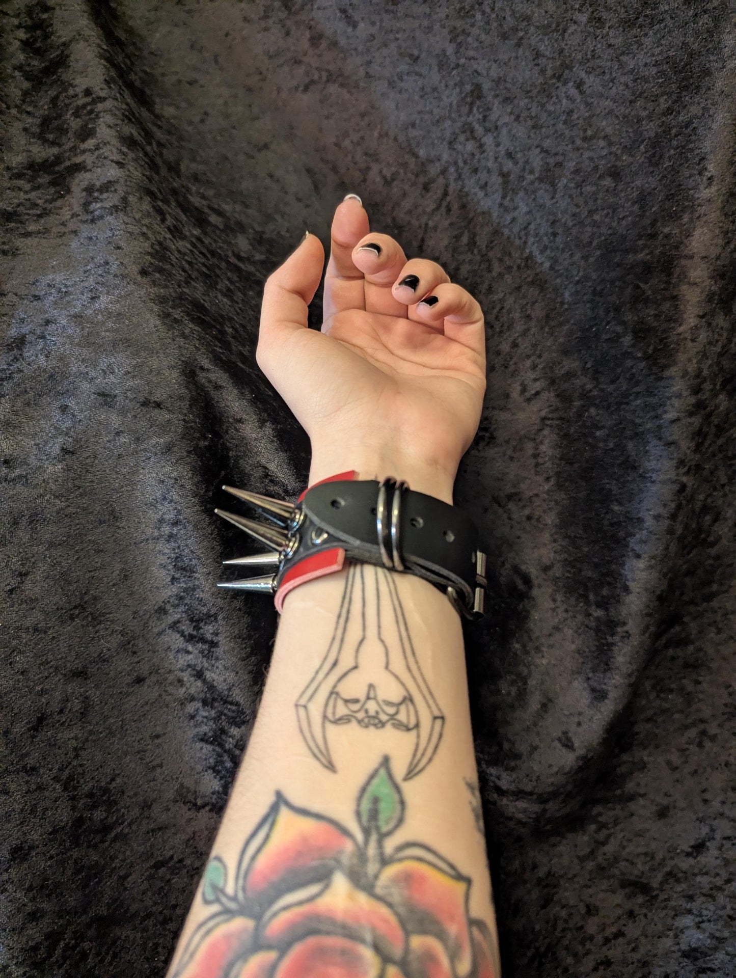 Red // Gunmetal Spiked Bracelets