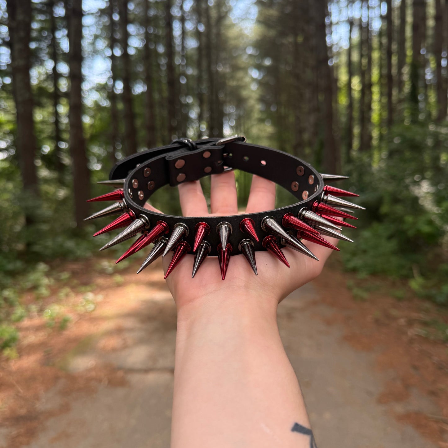 Red // Black Spiked Choker