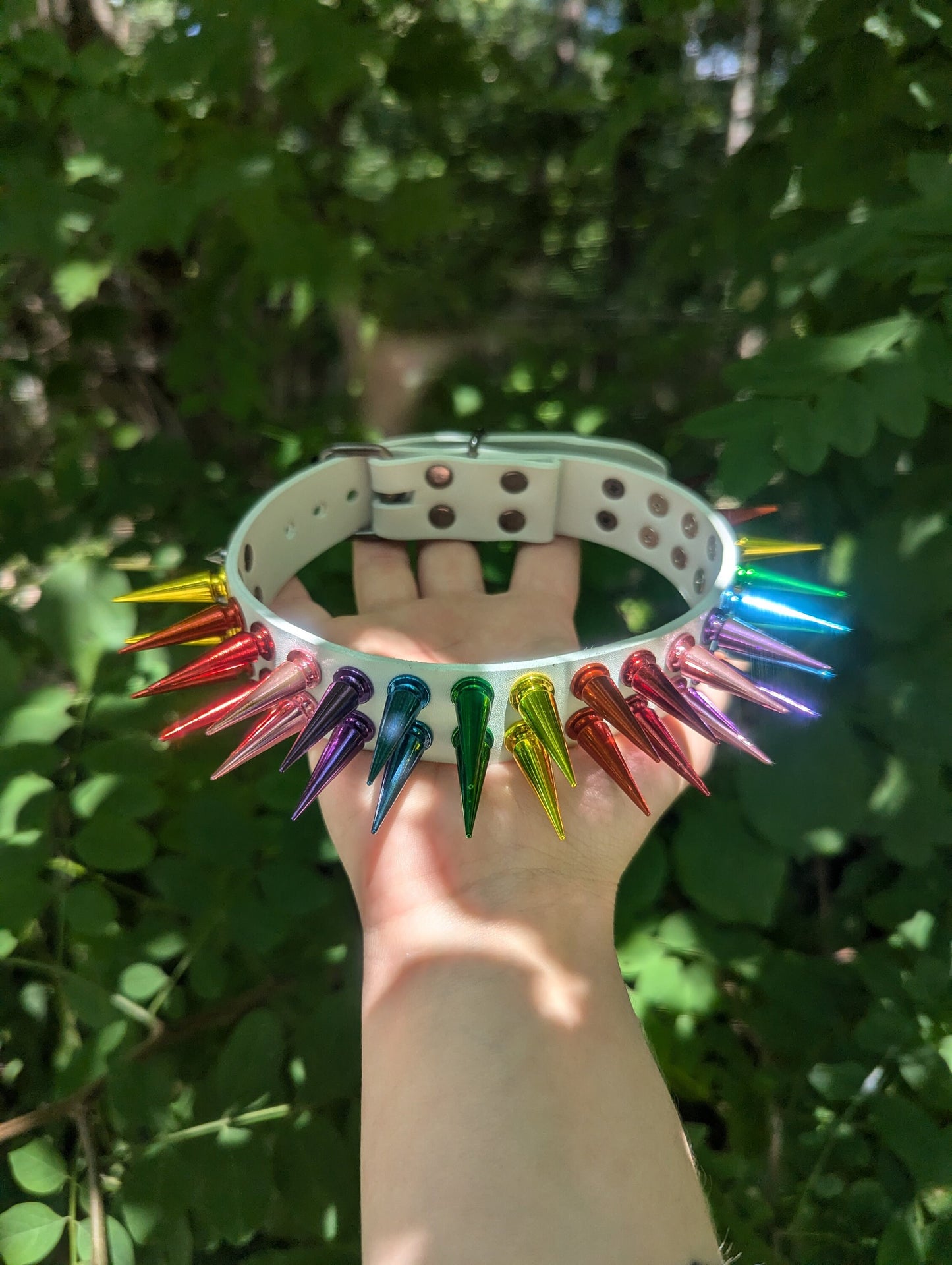 Rainbow Spiked Choker- White
