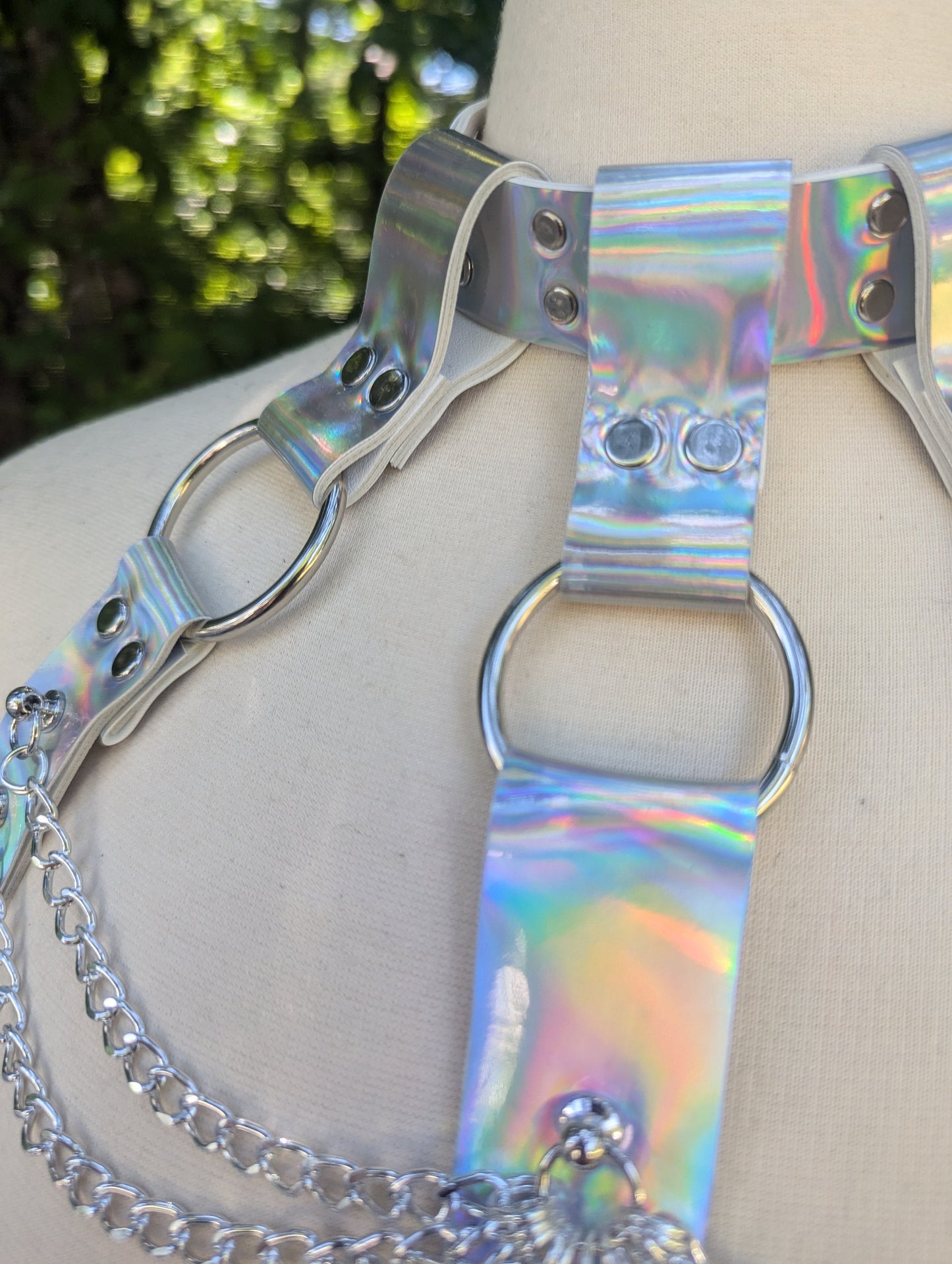 Holographic Silver Chain Bra