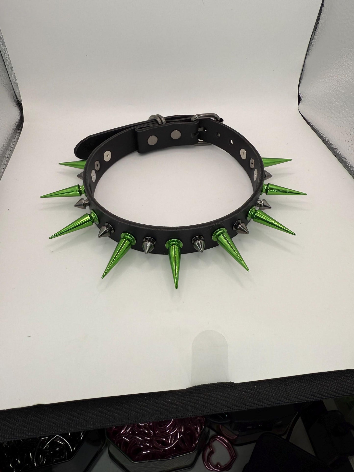 Green// Black Spiked Choker