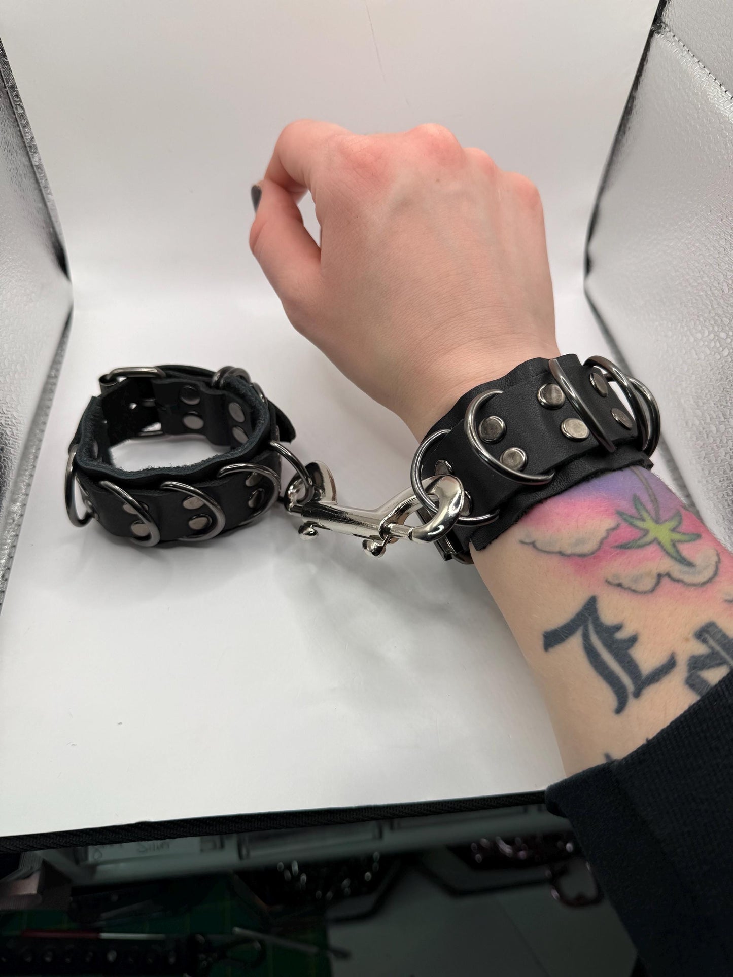 Leather D-Ring Cuffs with Clip