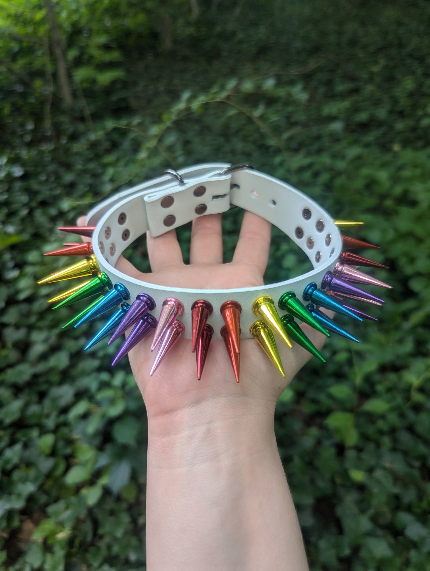 Rainbow Spiked Choker- White