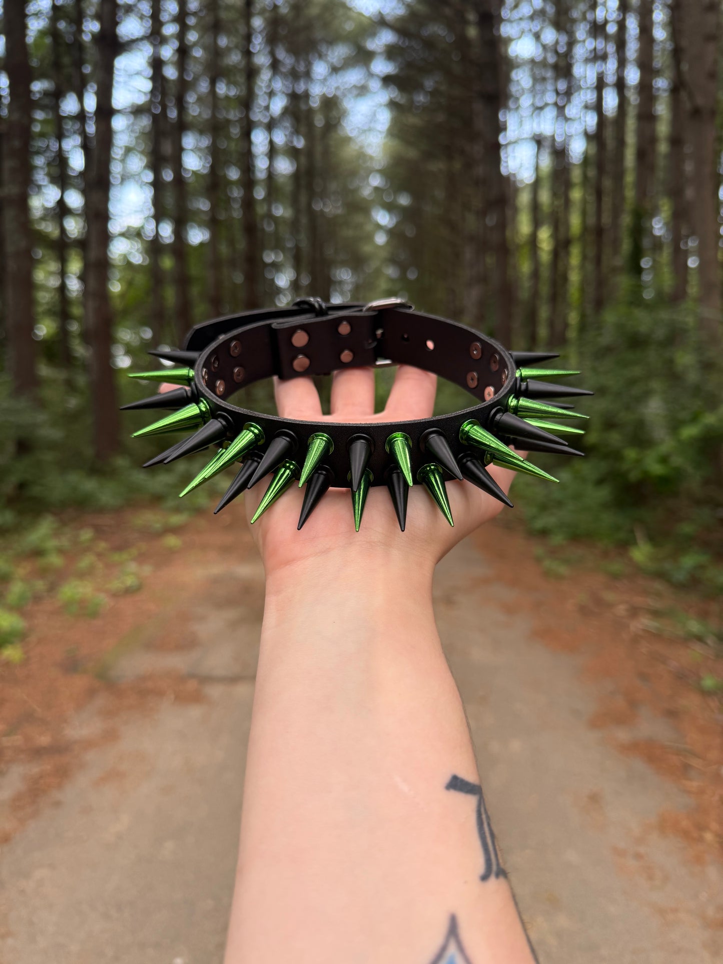 Green // Black Spiked Choker