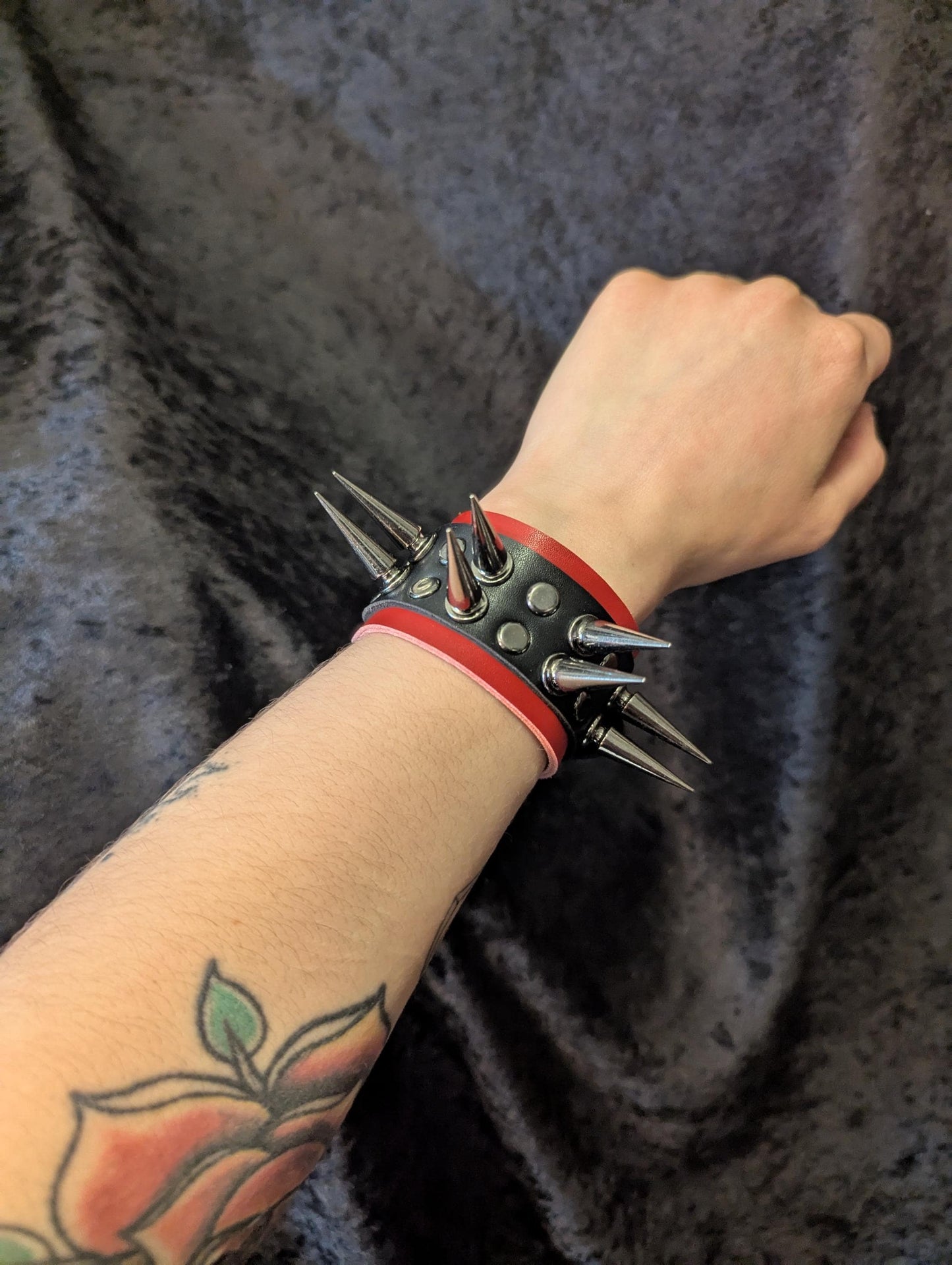 Red // Gunmetal Spiked Bracelets