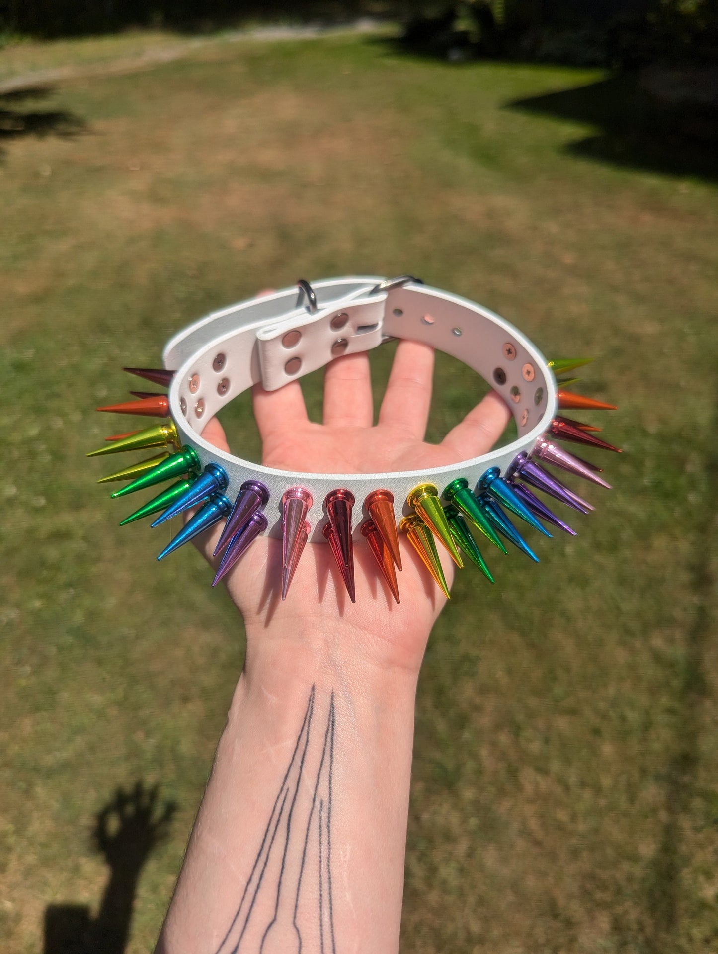 Rainbow Spiked Choker- White