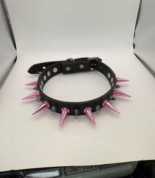 Pink// GunMetal  Spiked Choker