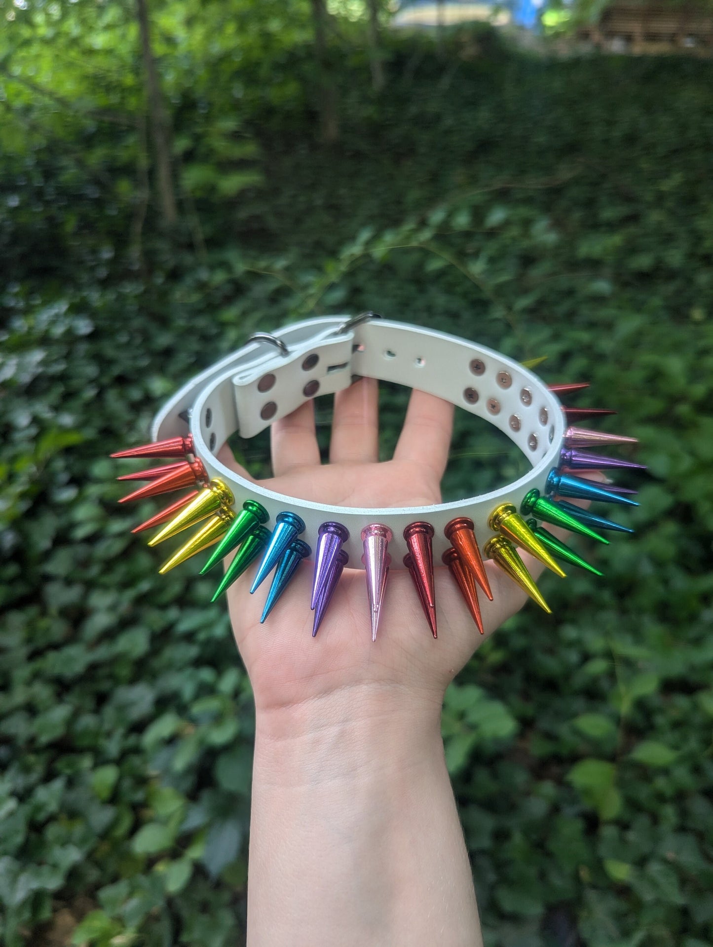 Rainbow Spiked Choker- White