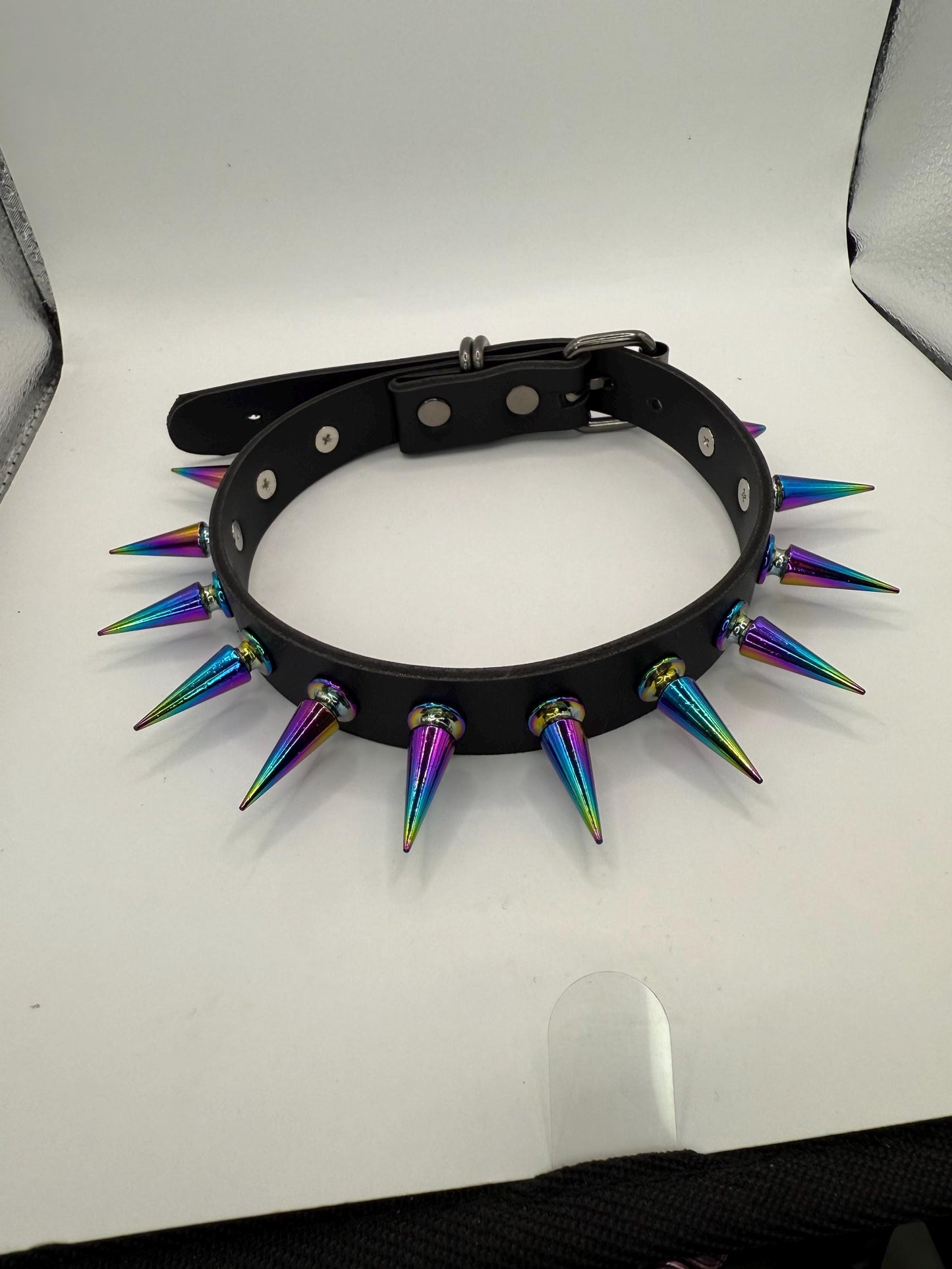 Thin Rainbow Spiked Choker