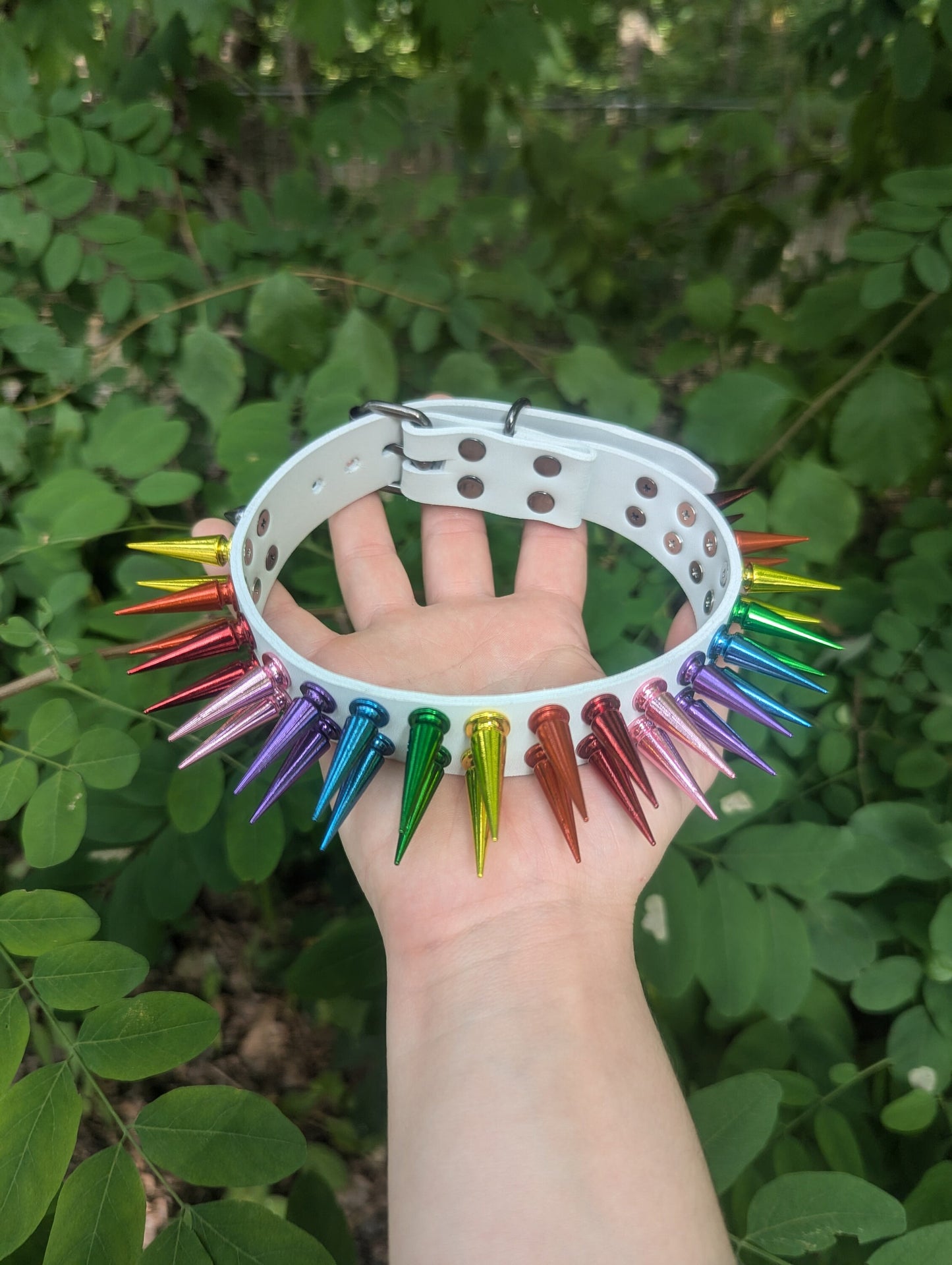 Rainbow Spiked Choker- White