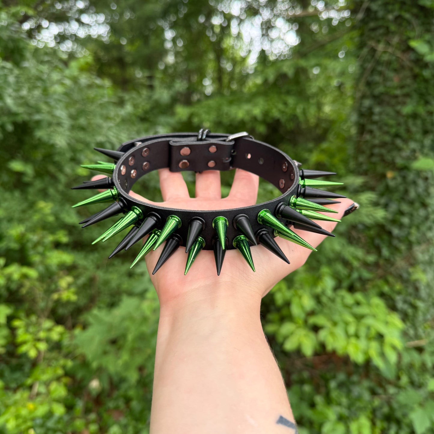 Green // Black Spiked Choker