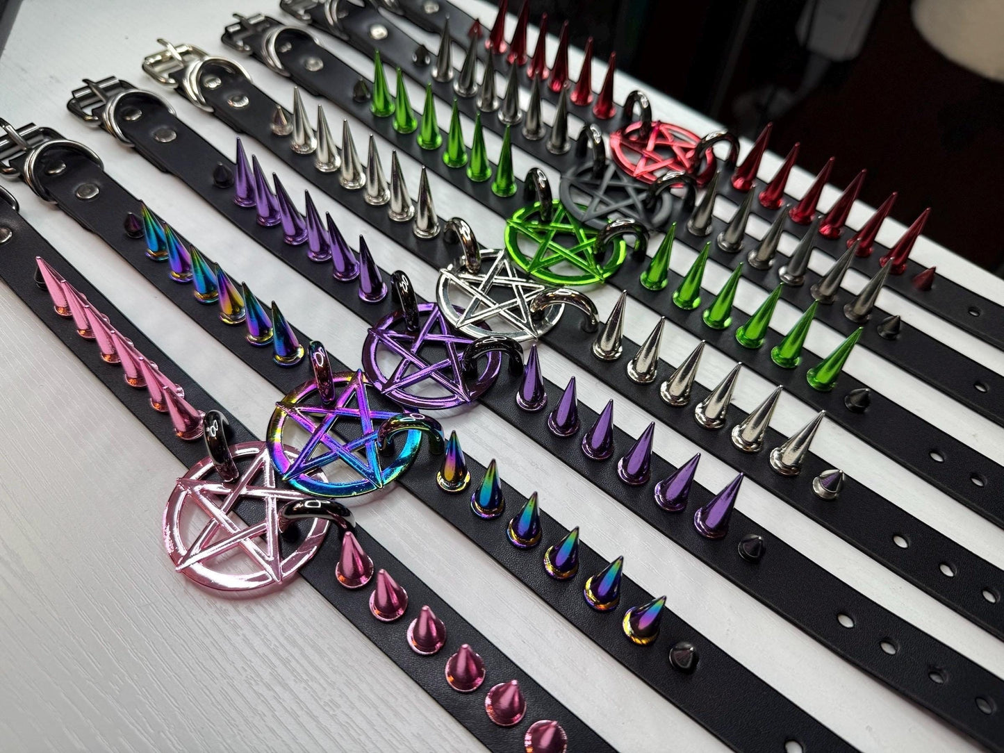 Thin Pentagram Spiked Choker