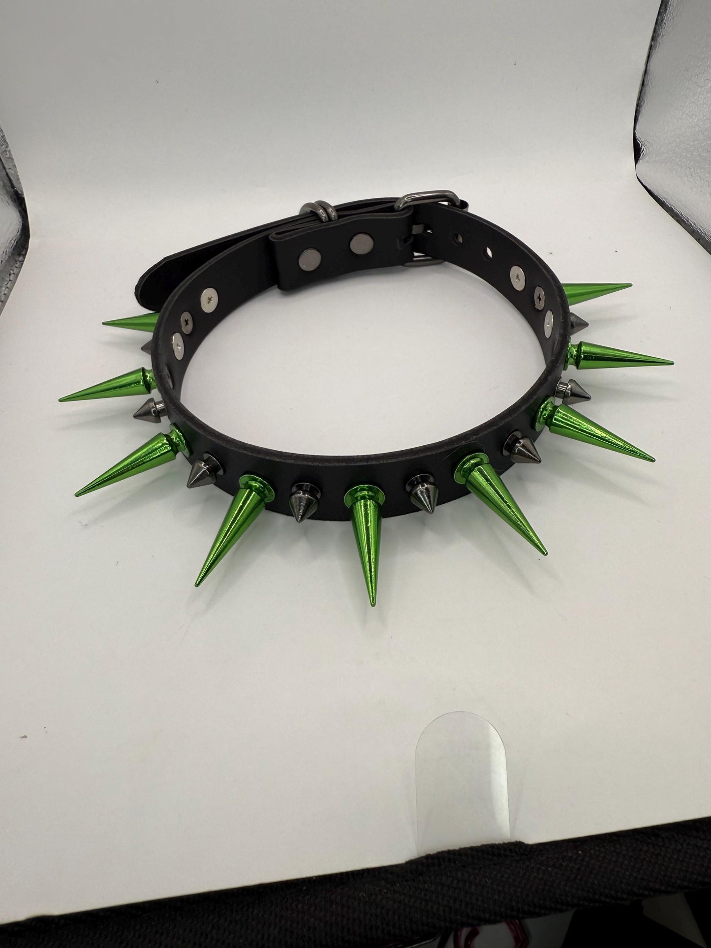 Green// Black Spiked Choker