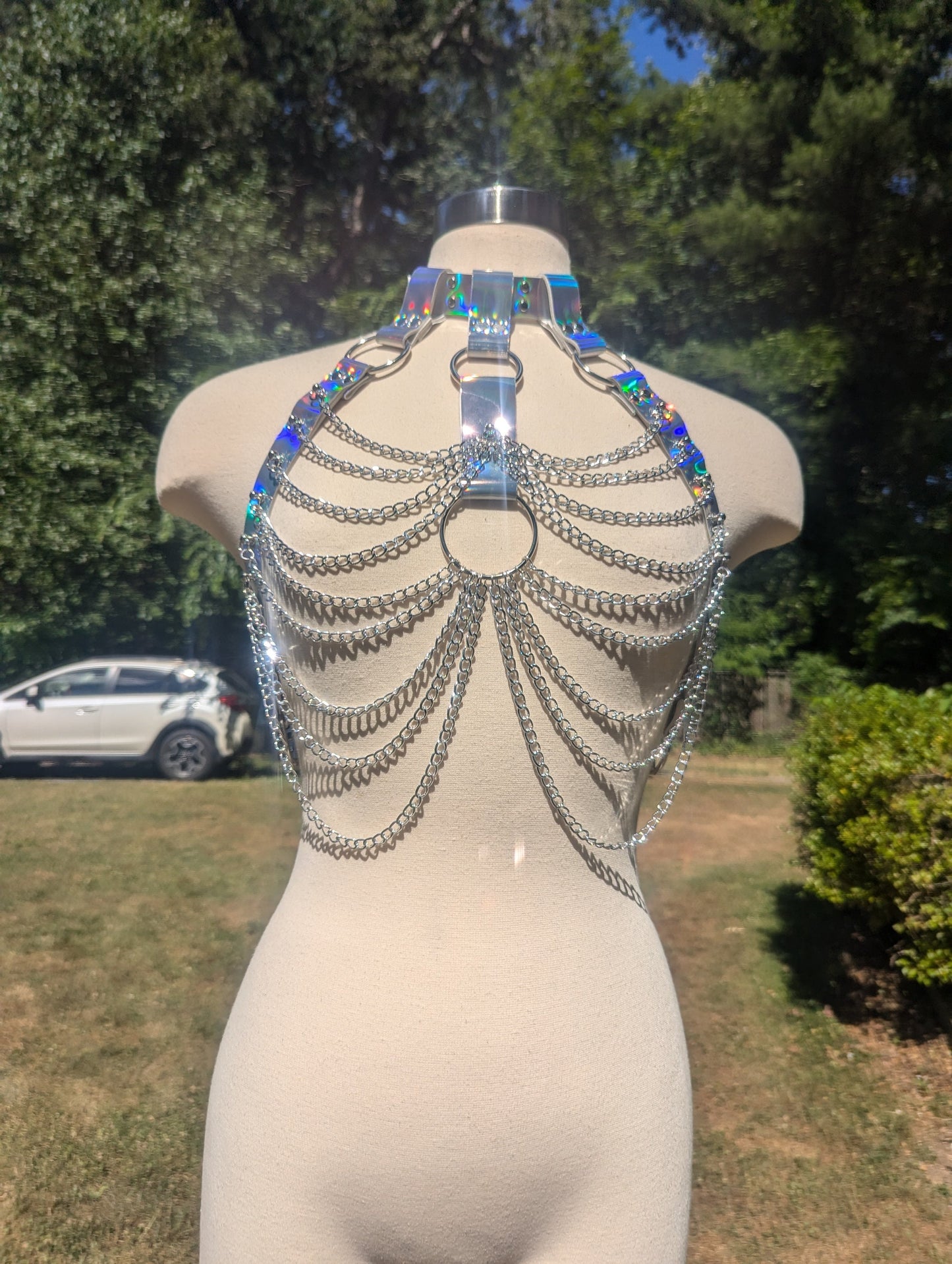 Holographic Silver Chain Bra