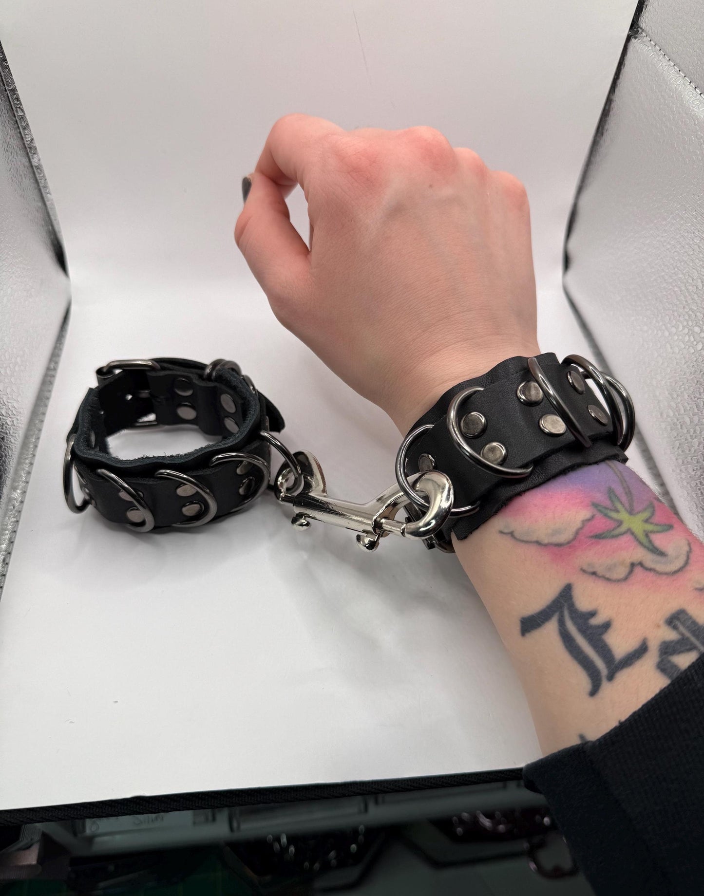 Leather D-Ring Cuffs with Clip