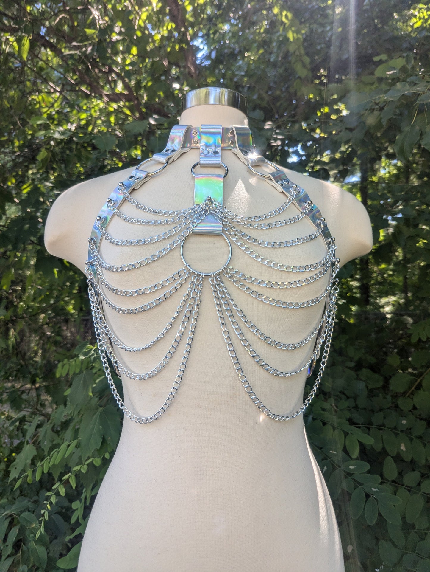 Holographic Silver Chain Bra