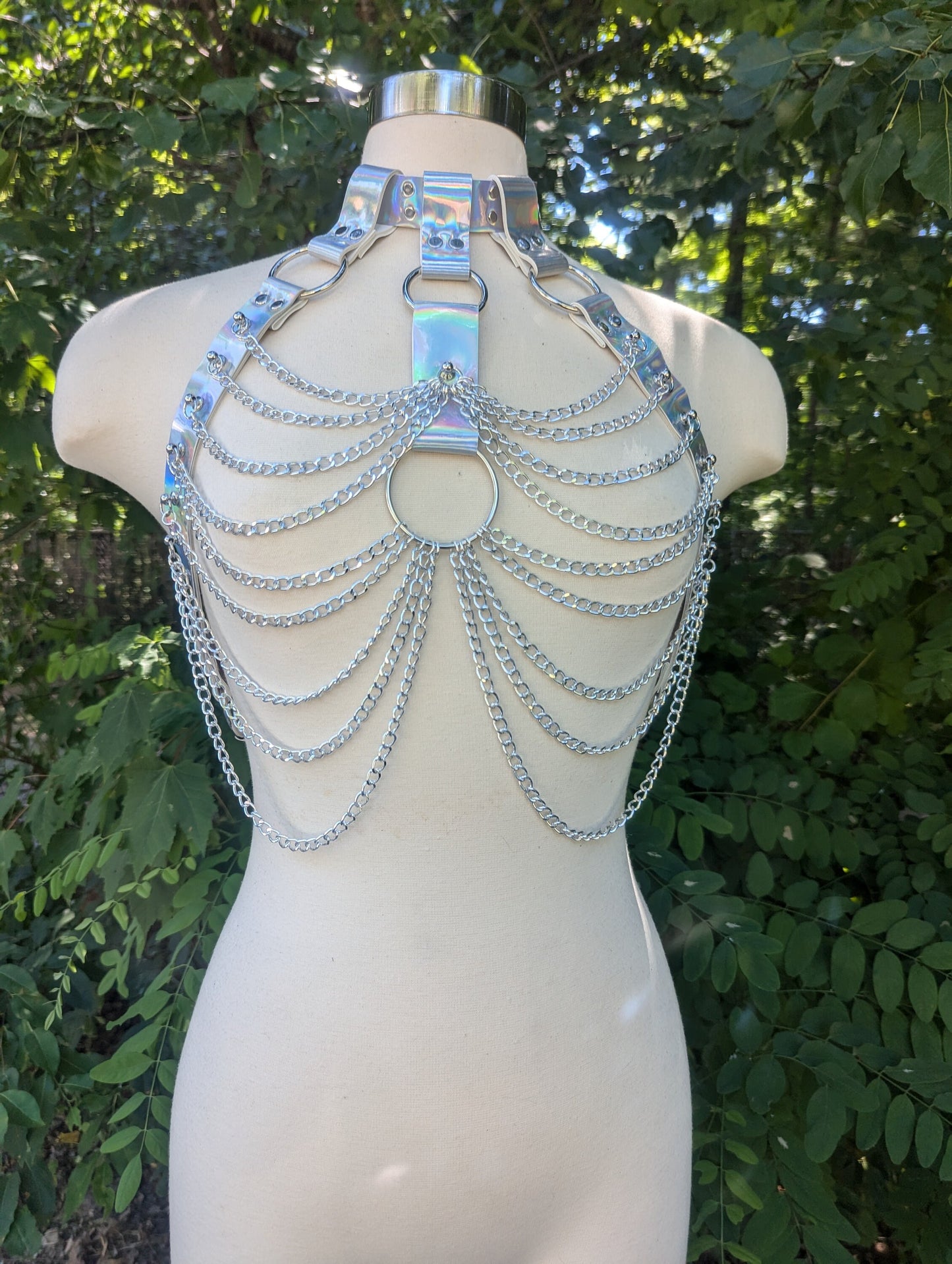 Holographic Silver Chain Bra