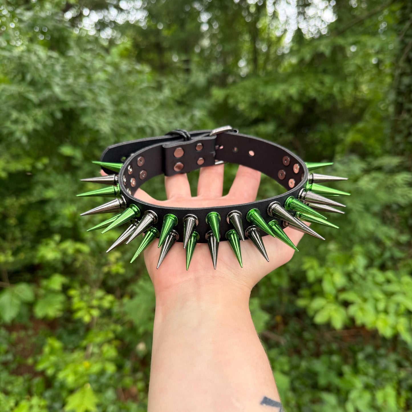 Green // Black Spiked Choker