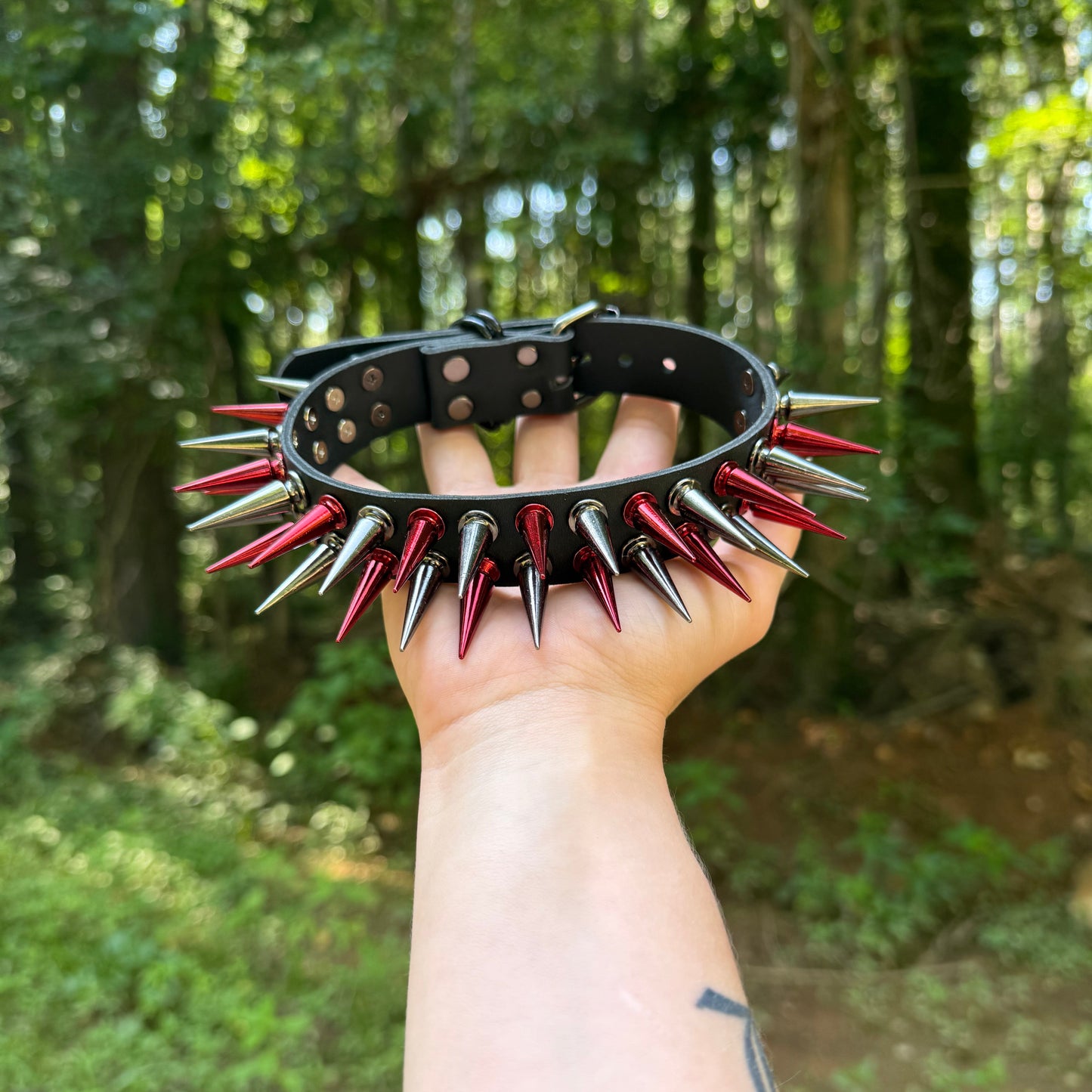 Red // Black Spiked Choker