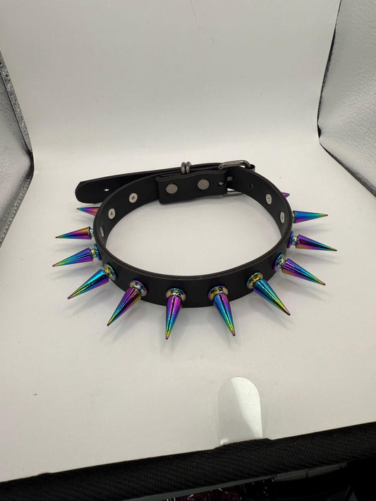 Thin Rainbow Spiked Choker