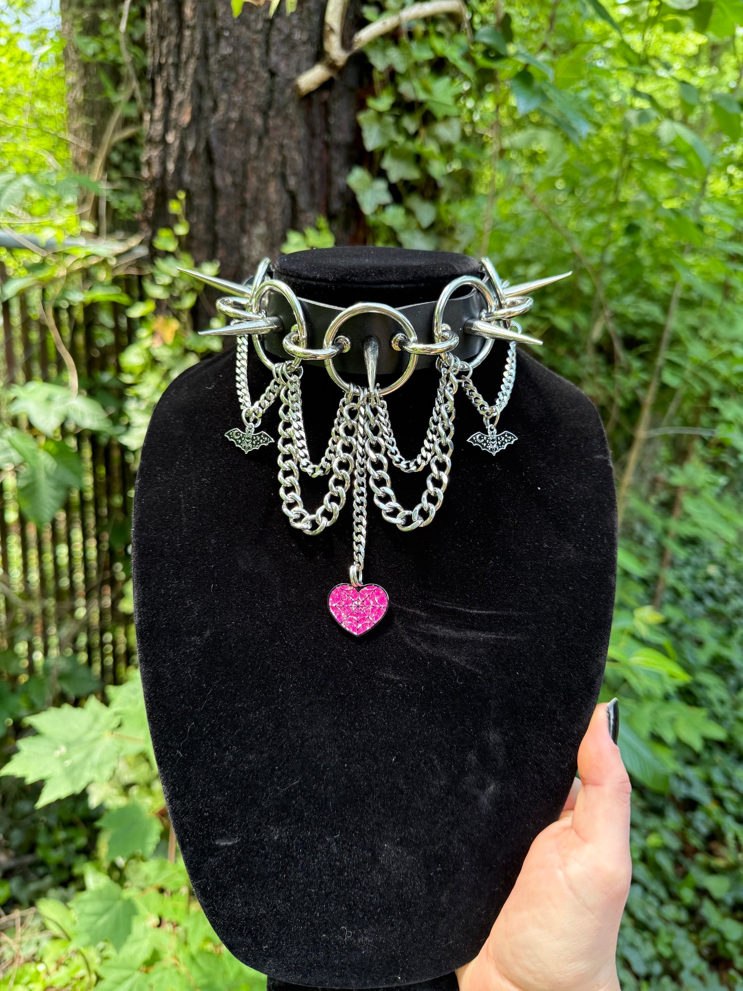 Pink Spiderweb Heart Choker