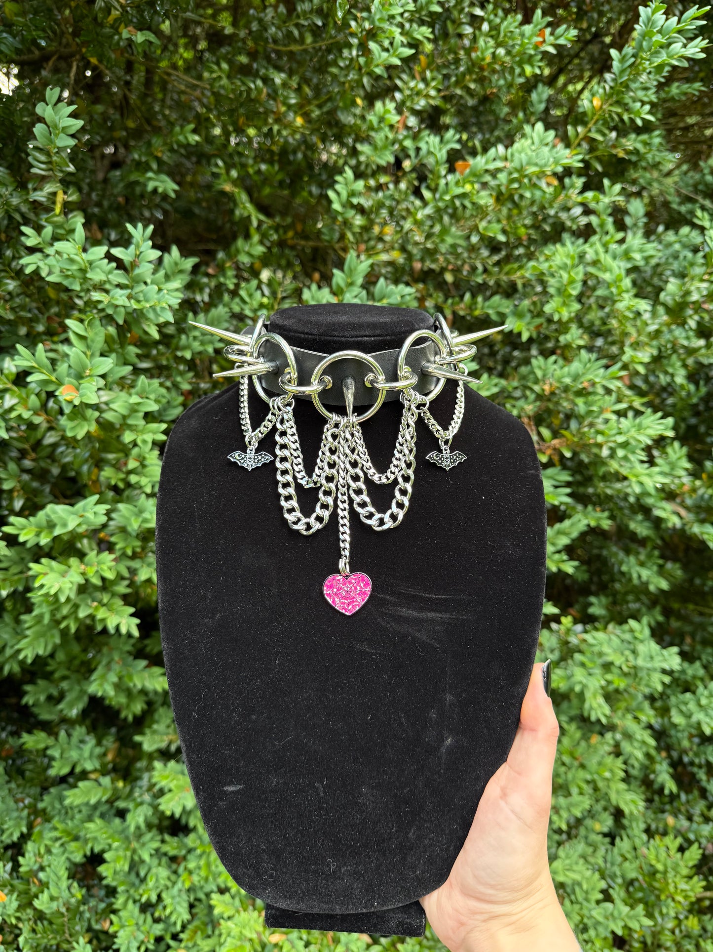 Pink Spiderweb Heart Choker