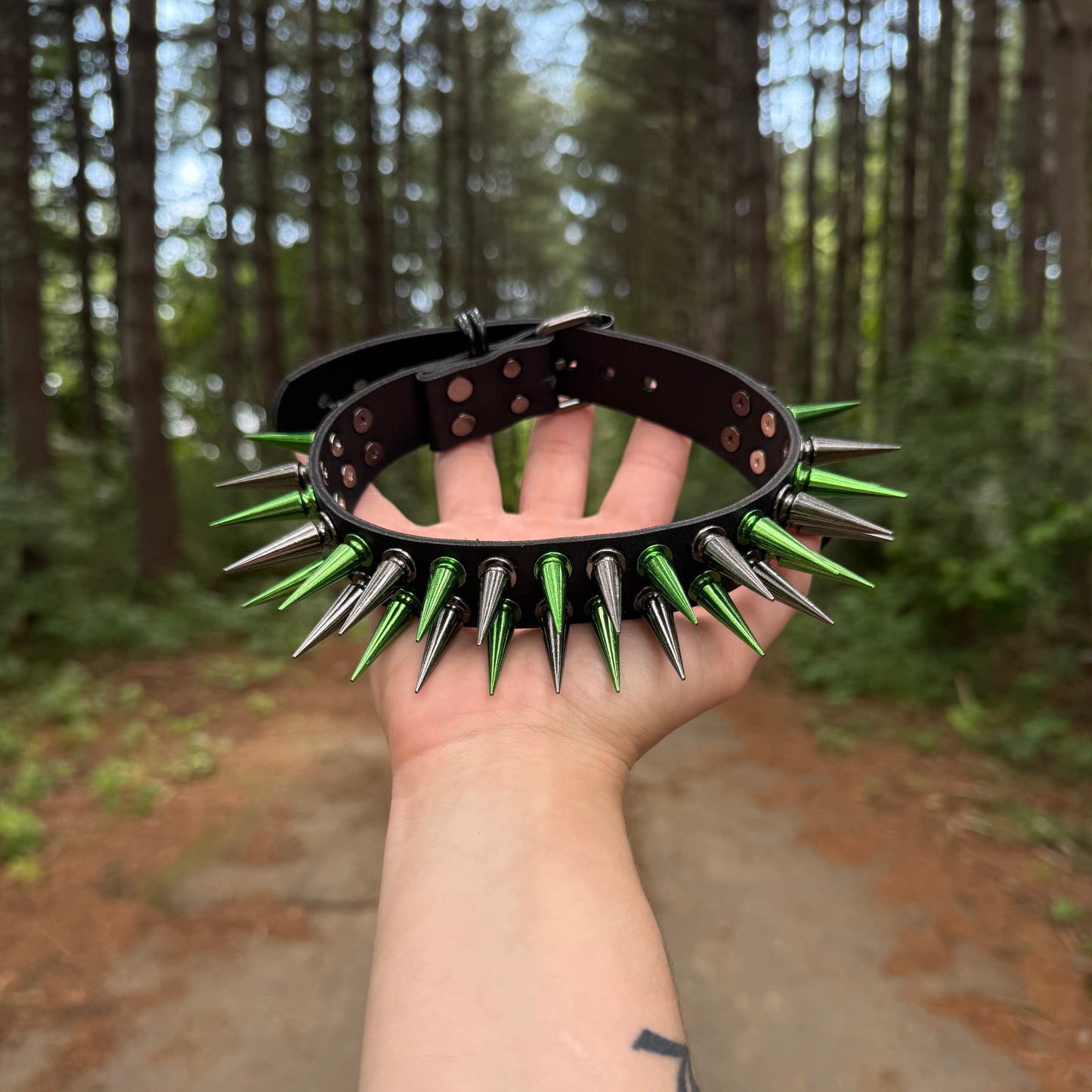 Green // Black Spiked Choker
