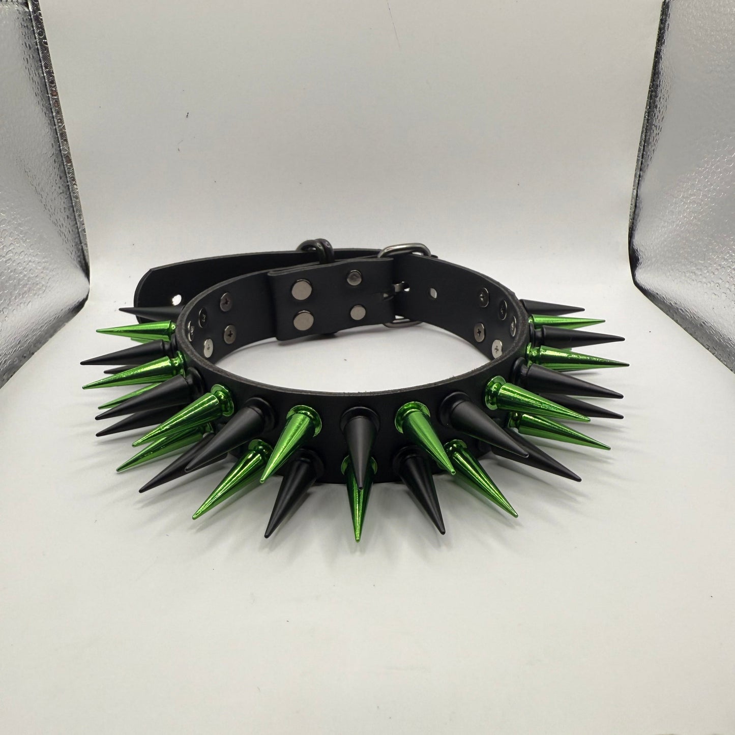 Green // Black Spiked Choker