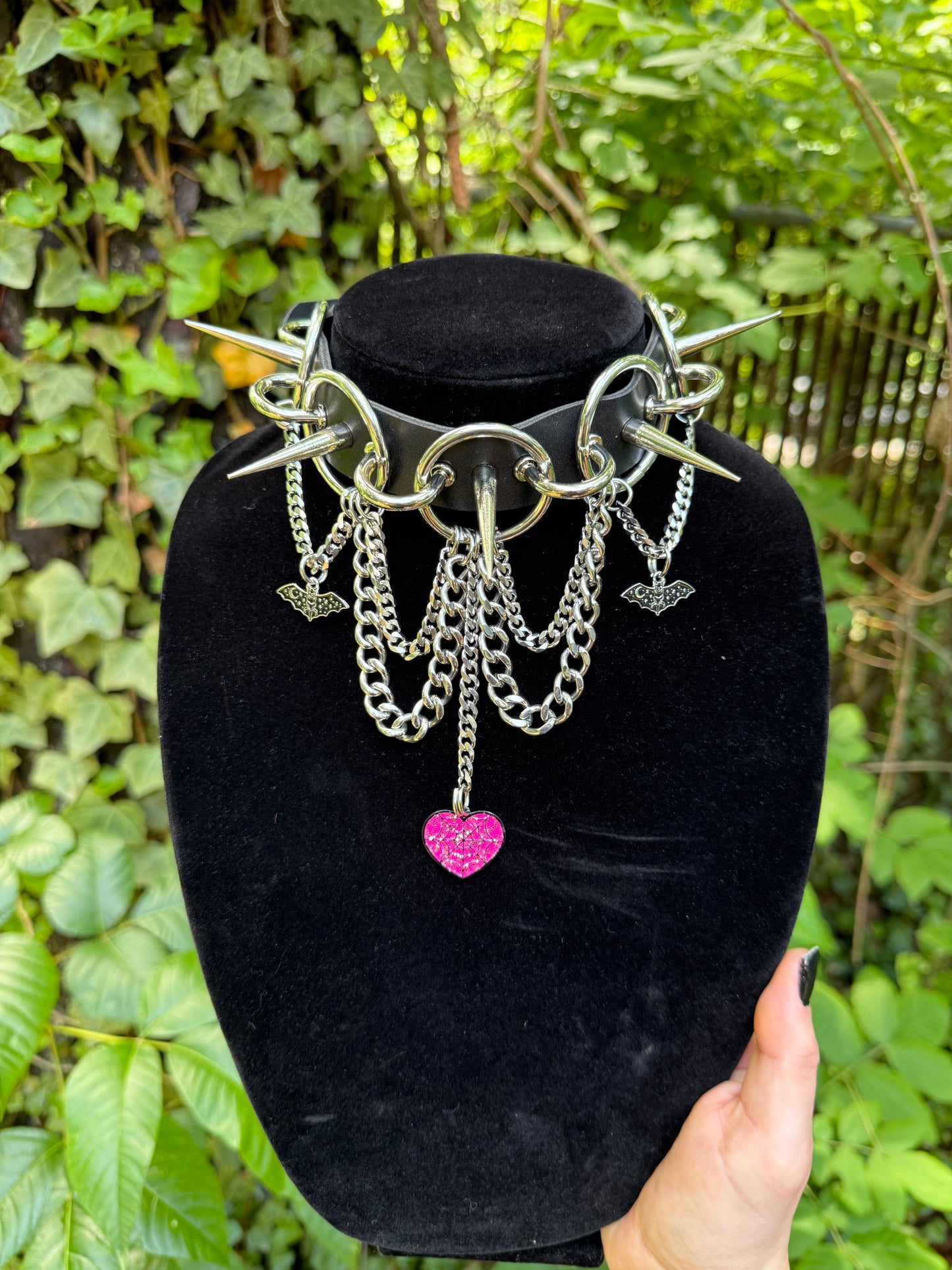 Pink Spiderweb Heart Choker