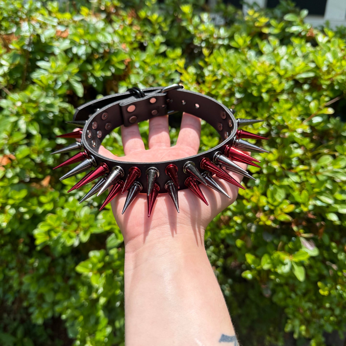 Red // Black Spiked Choker