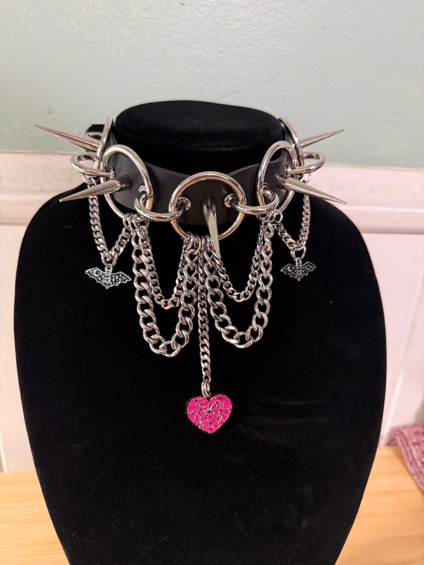 Pink Spiderweb Heart Choker