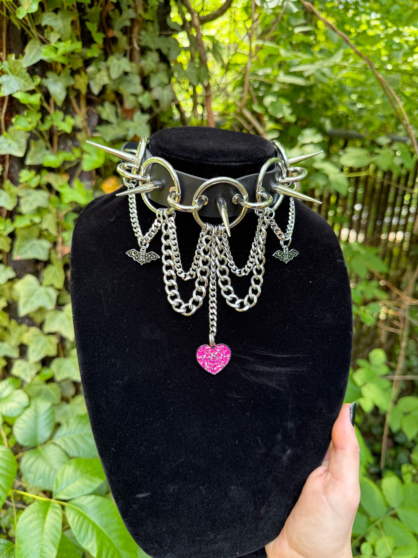 Pink Spiderweb Heart Choker