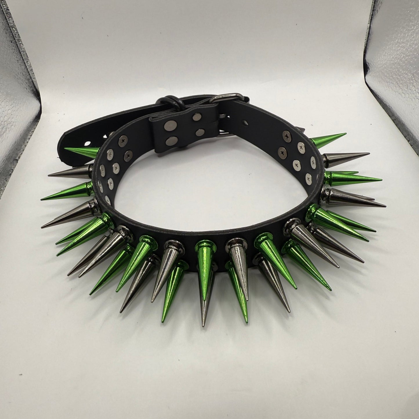 Green // Black Spiked Choker