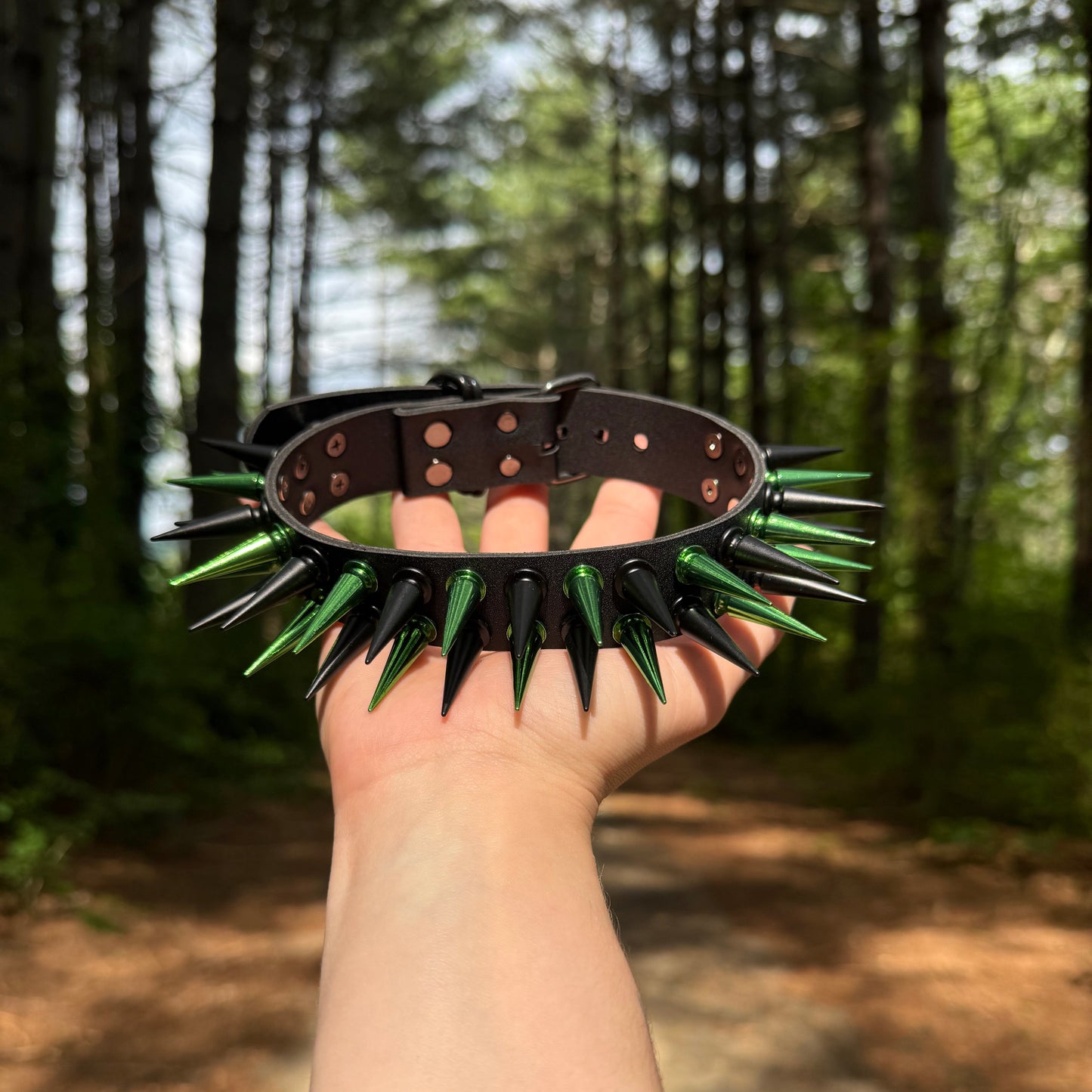 Green // Black Spiked Choker