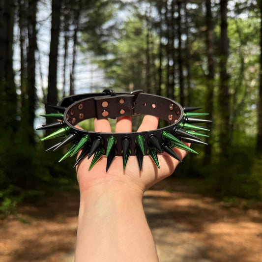 Green // Black Spiked Choker
