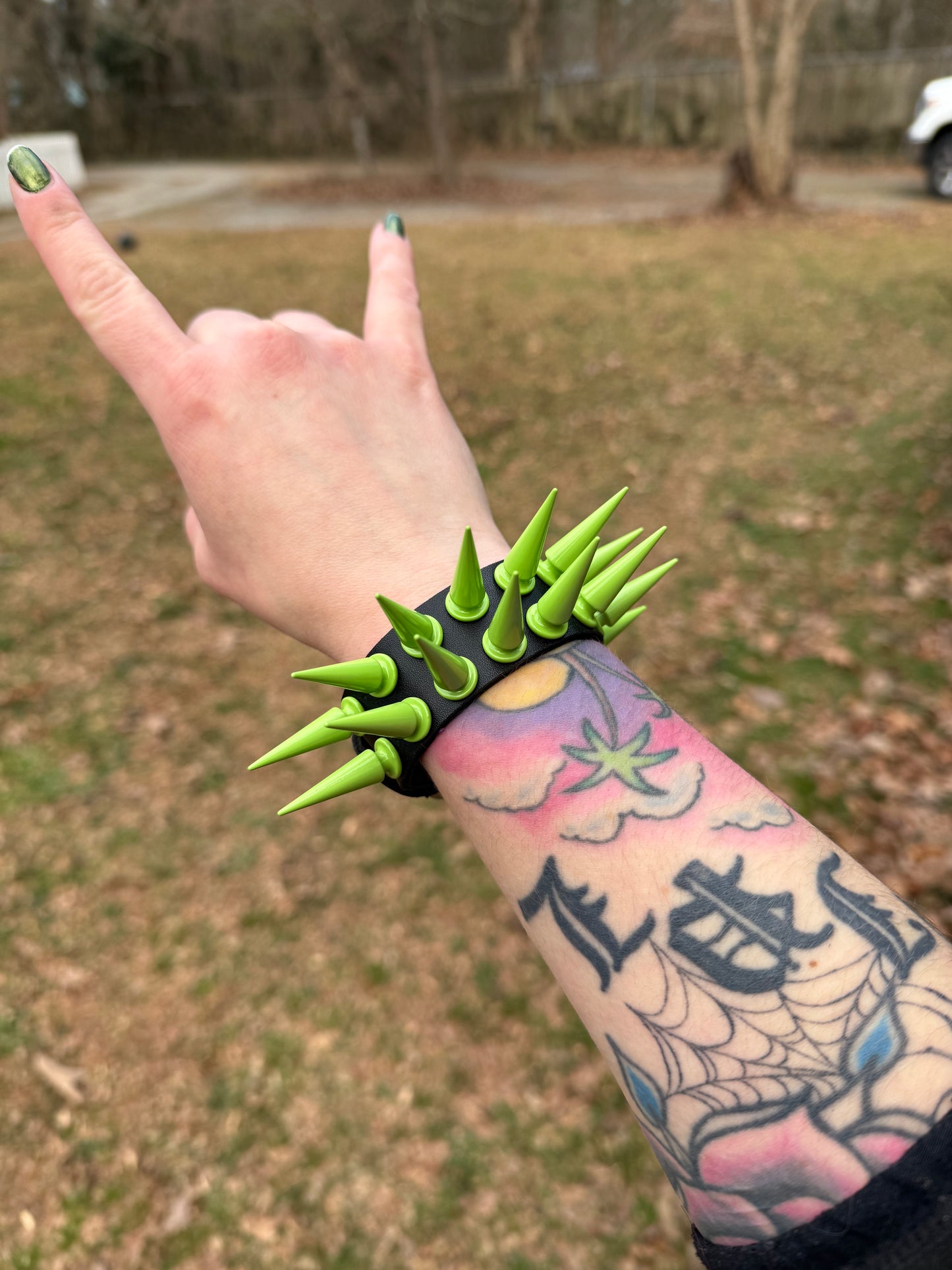 Lime Green Spiked Bracelet