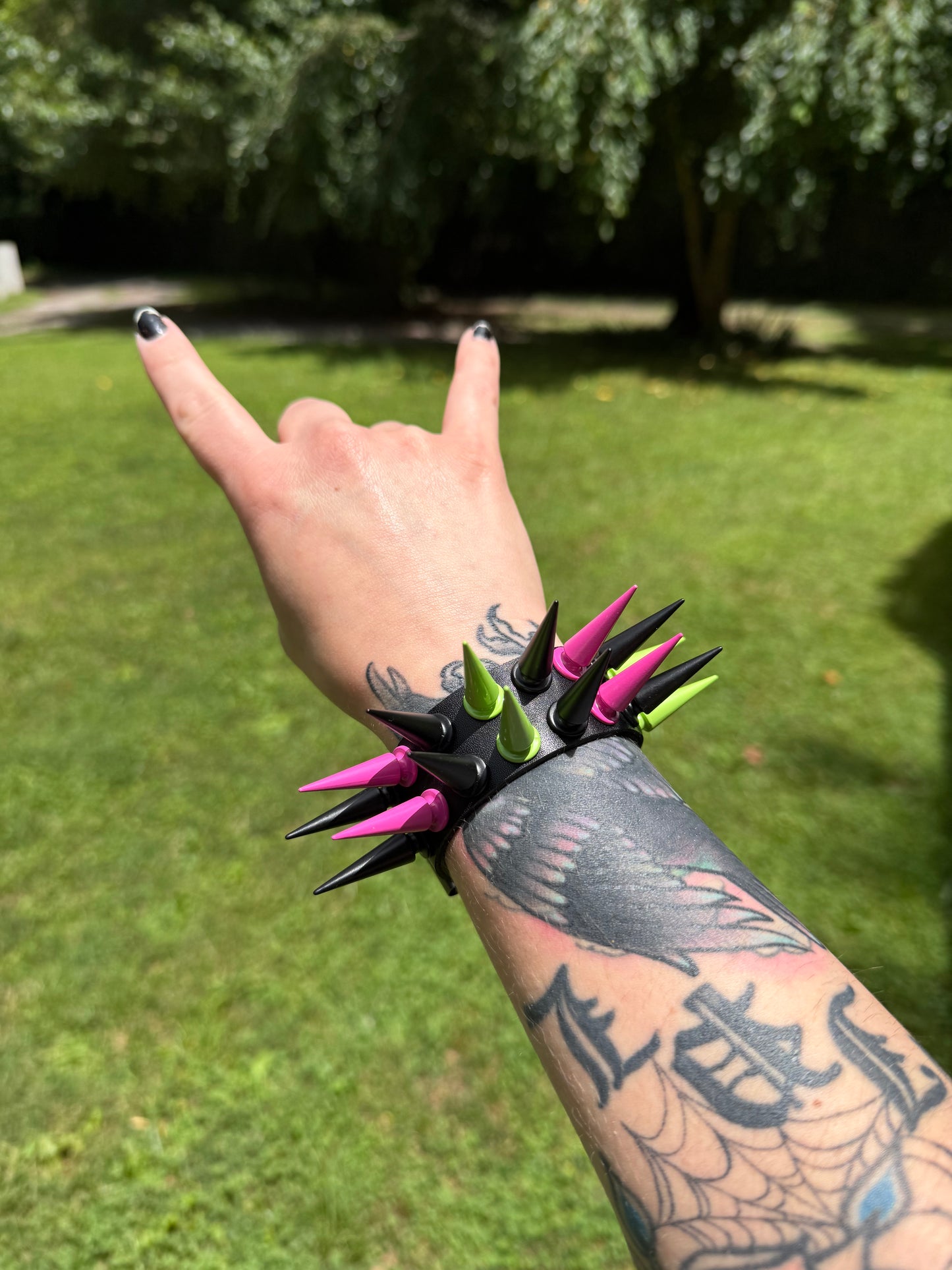 Pink // Green // Black Spiked Bracelet