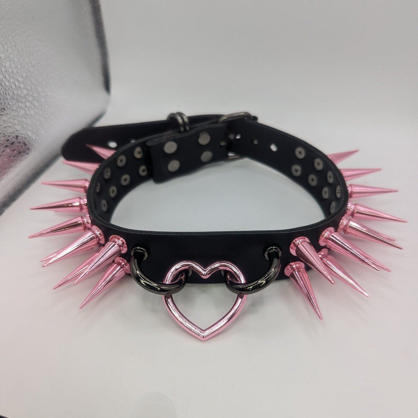 Pink Heart Spiked Choker