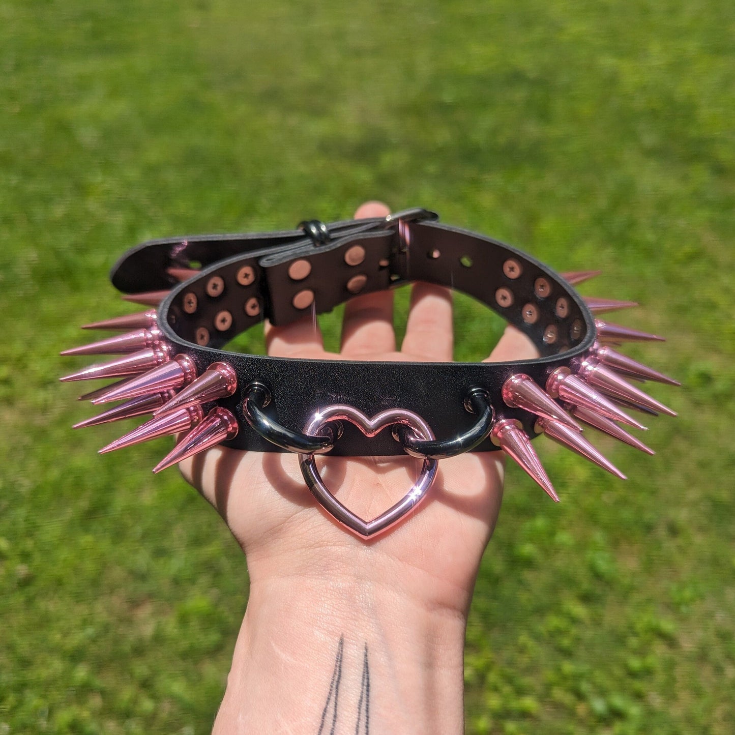 Pink Heart Spiked Choker