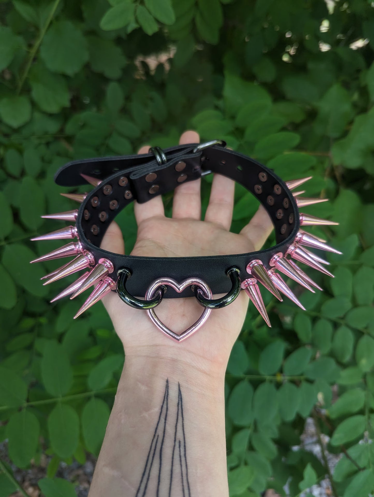 Pink Heart Spiked Choker