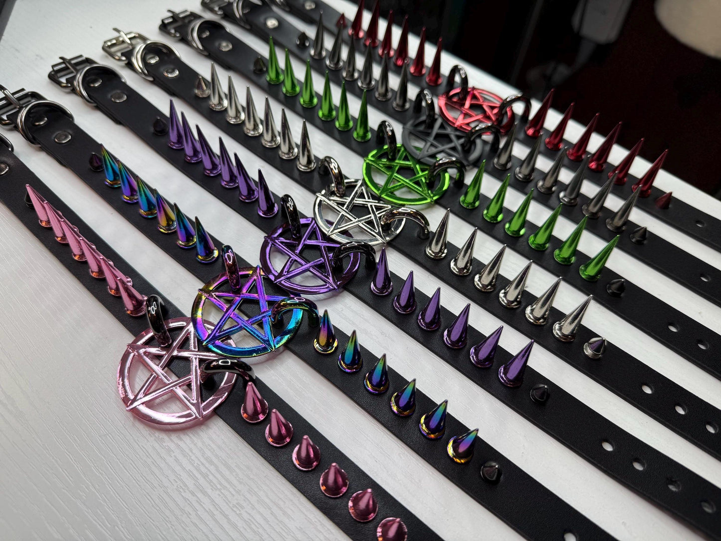 Thin Pentagram Spiked Choker