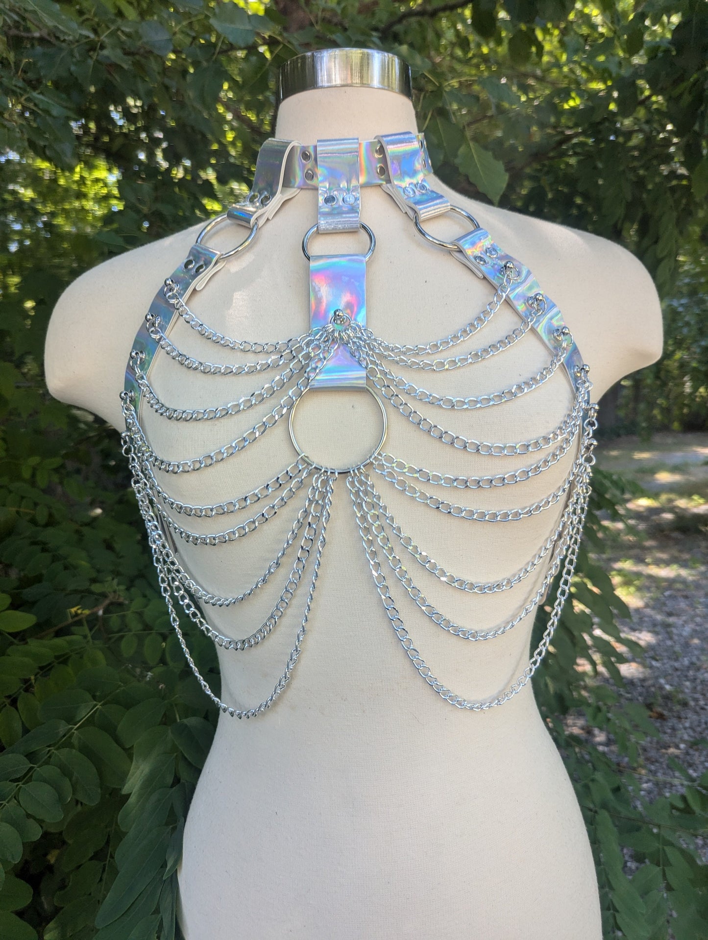 Holographic Silver Chain Bra